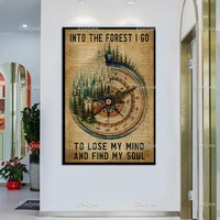 hiking poster into the forest i go to lose my mind vintage compass prints hiking lover wall art forest hippie home decor