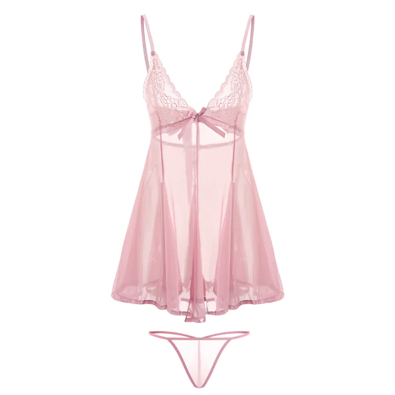 Летняя Сексуальная кружевная женская ночная рубашка с V-образным вырезом