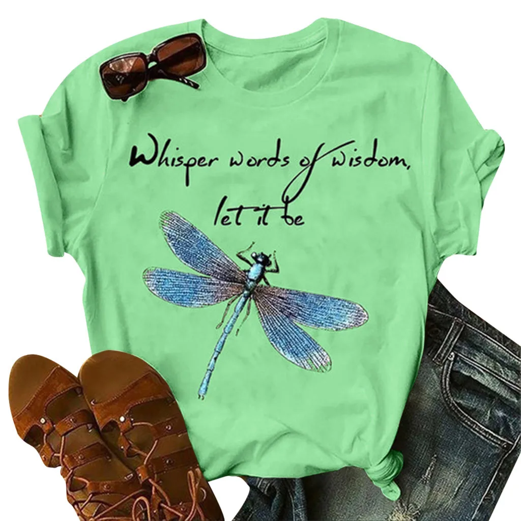 Красивая Белая футболка с принтом стрекозы для женщин и девочек Повседневная