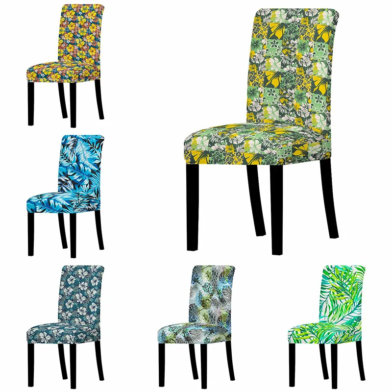 

Floral Chair Cover Tropical Plant Leaves Spandex Stretch Seat Cover Removable Washable Dining Room Party Flower Chair Slipcovers