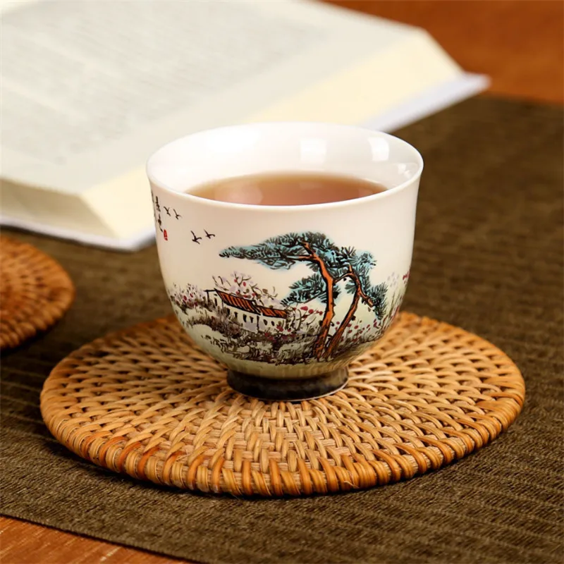 Керамическая простая чайная чашка античный синий и белый фарфор кунг-фу Мастер