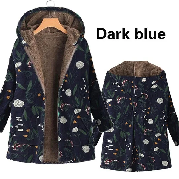 

Women Cotton and Linen Plush Clothes Jacket Printed Hooded Tops Plus Size Clothing for Women Coat Women Winter Jacket Women