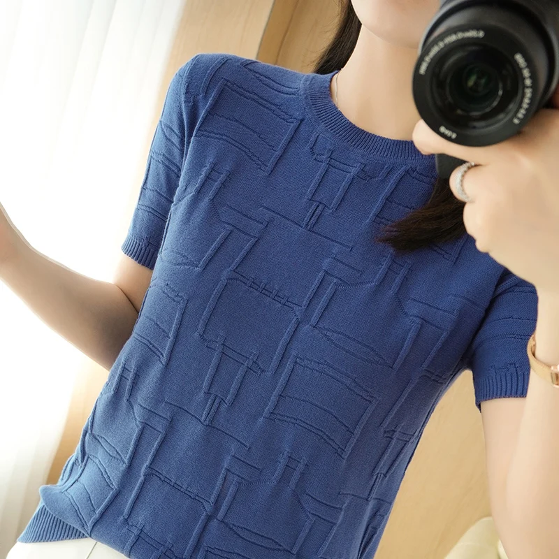 

BELIARST 100% cotton short-sleeved 2021 new summer T-shirt ladies round neck pullover casual large size pure color knitted top