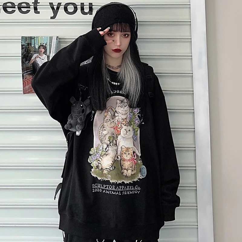 Свитер Zhao Silu с котом Женский на весну и осень свободный в Корейском стиле модный