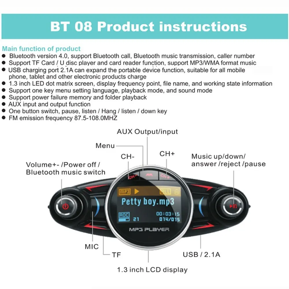 Автомобильный Bluetooth 4 0 fm передатчик модулятор беспроводной автомобильный