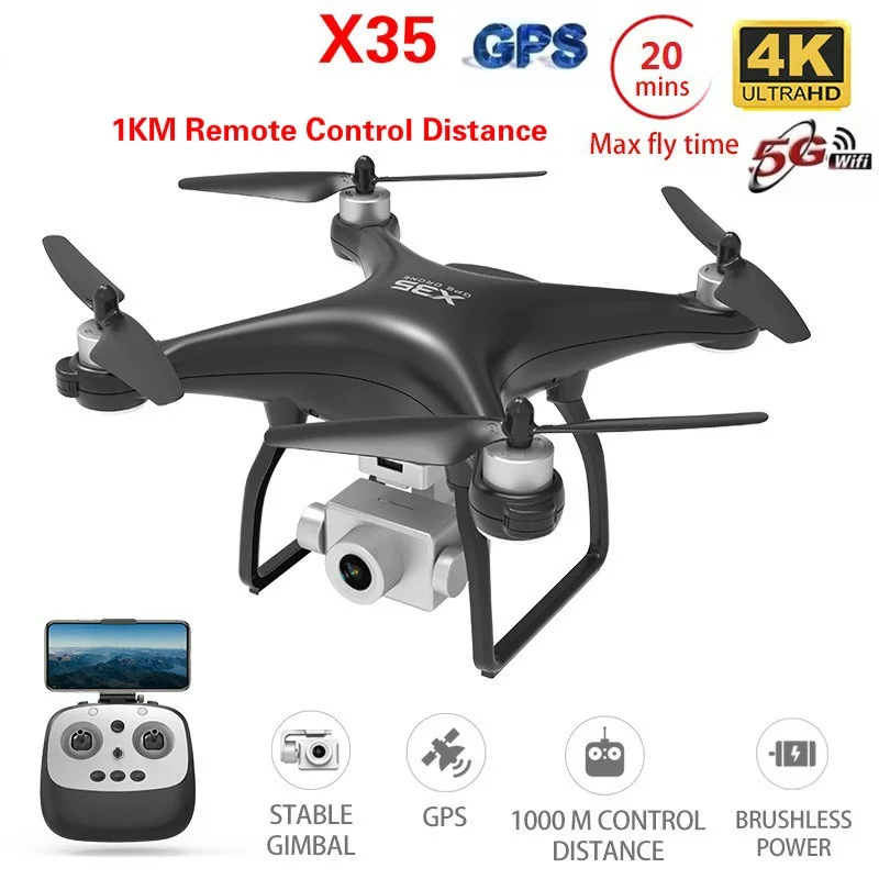 Радиоуправляемый Дрон игрушка перезарядка Flycam HD4K X35 черный 2000mAH 3150mAH Intellingent GPS 5G