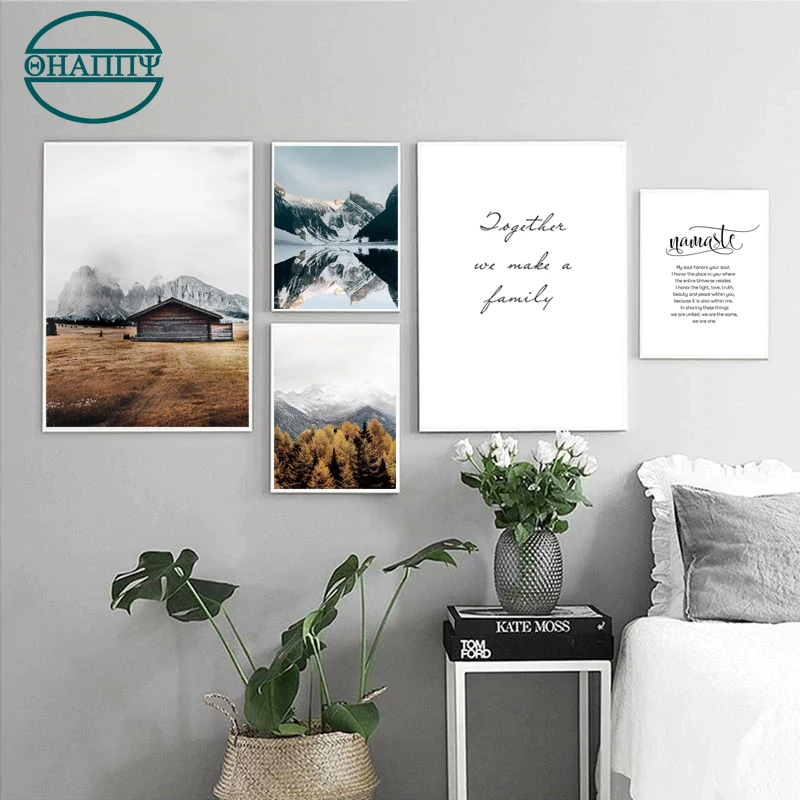 

Scandinavian Snowy Mountain Landscape Print Lake Wall Art Canvas Paintin Decoration Yoga Wall Pictures For living room Unframed