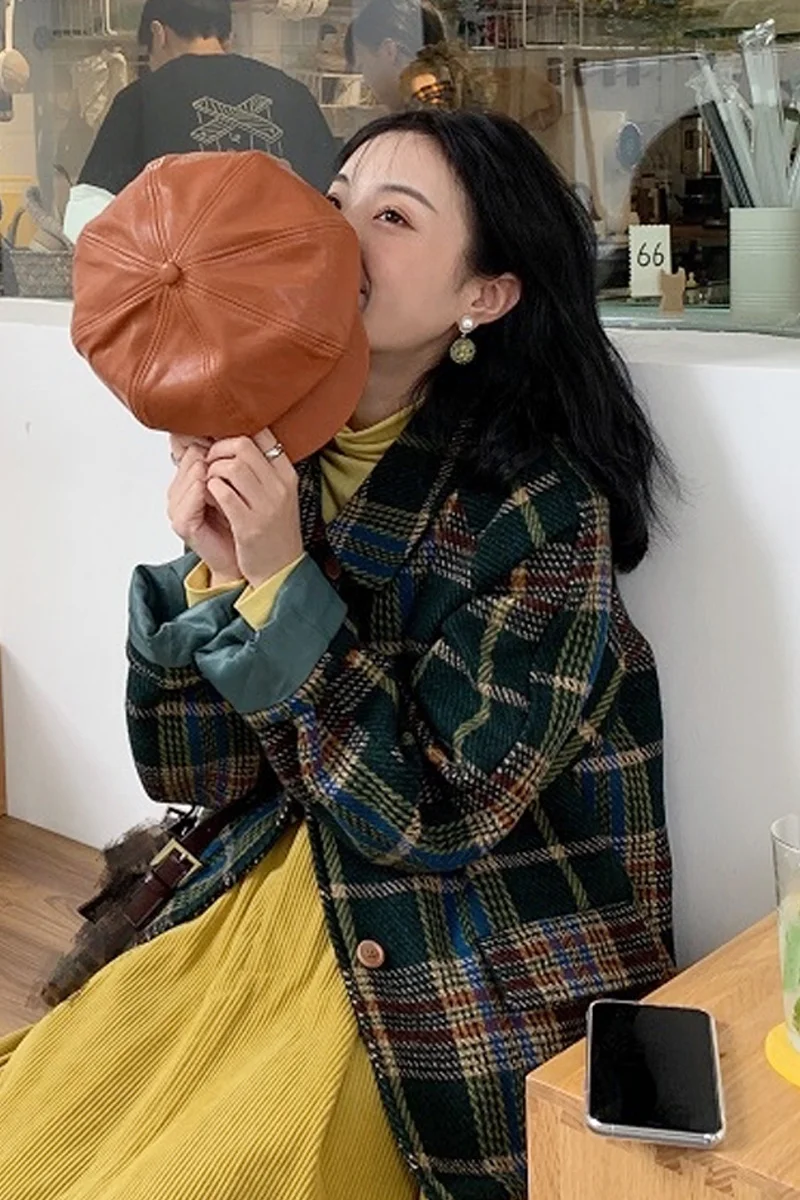Клетчатое твидовое пальто женская одежда зима 2021 новый французский дизайн