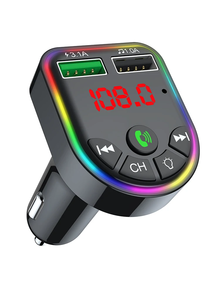 FM-трансмиттер автомобильный с двумя USB светодиодный и поддержкой TF/U-диска |