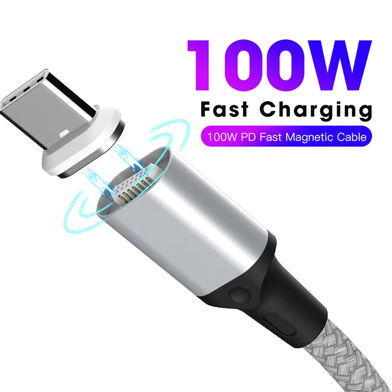 PD 100W Магнитный зарядный быстрый заряд кабеля USB-C type C кабель для Macbook Pro ноутбук мобильный телефон Реверсивный маг кабель SIKAI