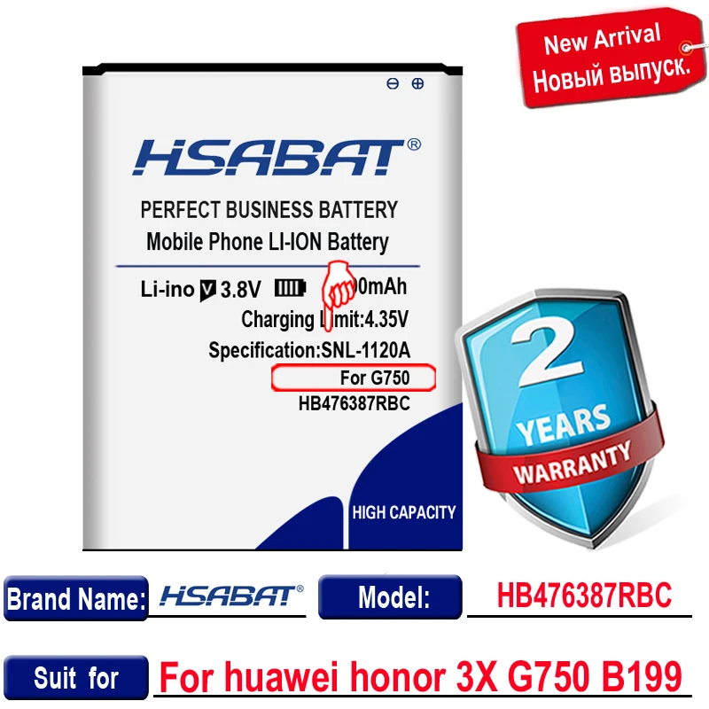 Аккумулятор HSABAT HB476387RBC на 4400 мАч для аккумуляторов huawei honor 3X G750 B199 | Мобильные