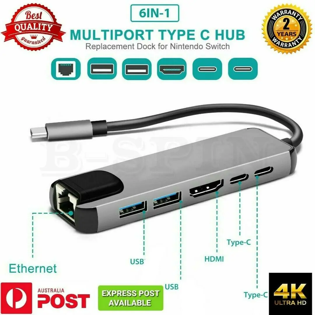 

Док-станция USB Type-C для MacBook Pro Multi 4K HDMI Ethernet, 6 в 1