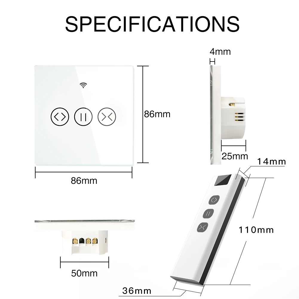 

WiFi RF433 Smart Touch Curtain Roller Blinds Motor Switch Smart Life App Remote Control Works with Alexa Google Home