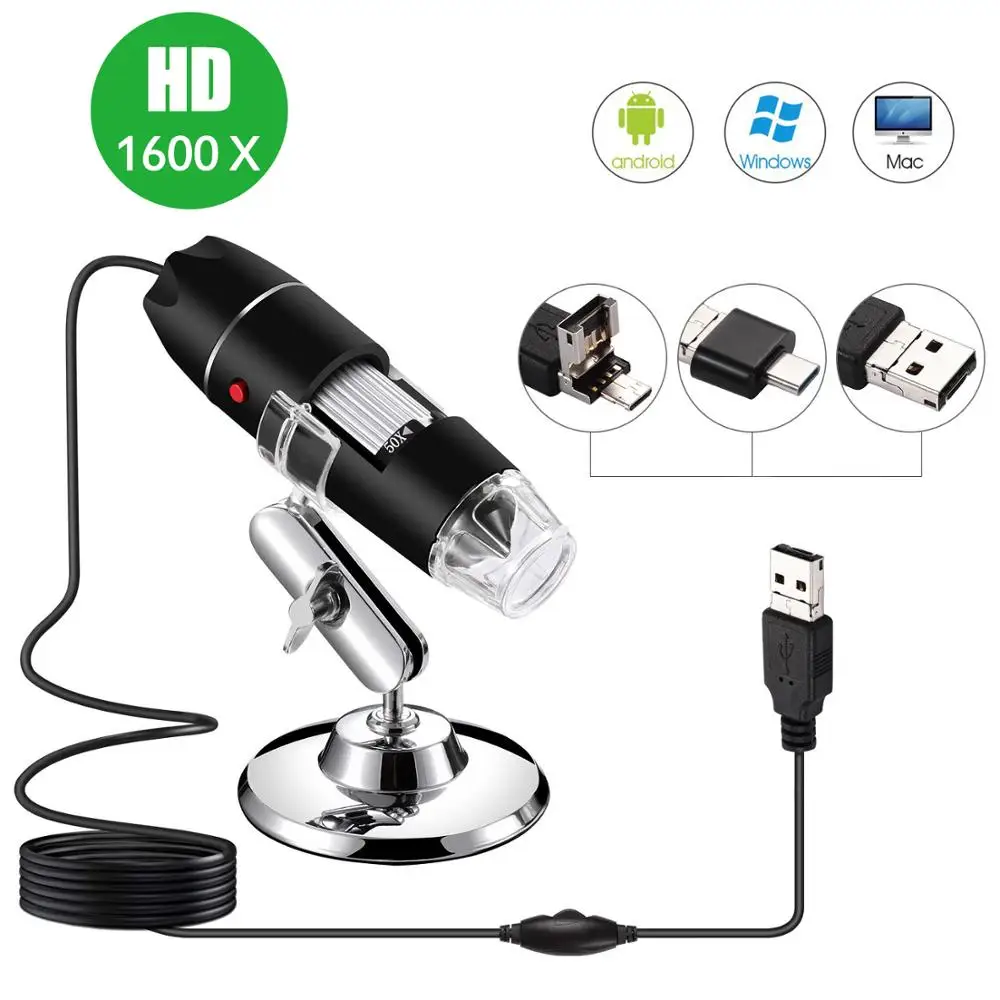 1600X USB микроскоп 1000X1600X8 светодиодный цифровой USB микроскоп тип-c микроскопио Лупа электронный стерео USB эндоскоп Тип камеры - Цвет: 1600X