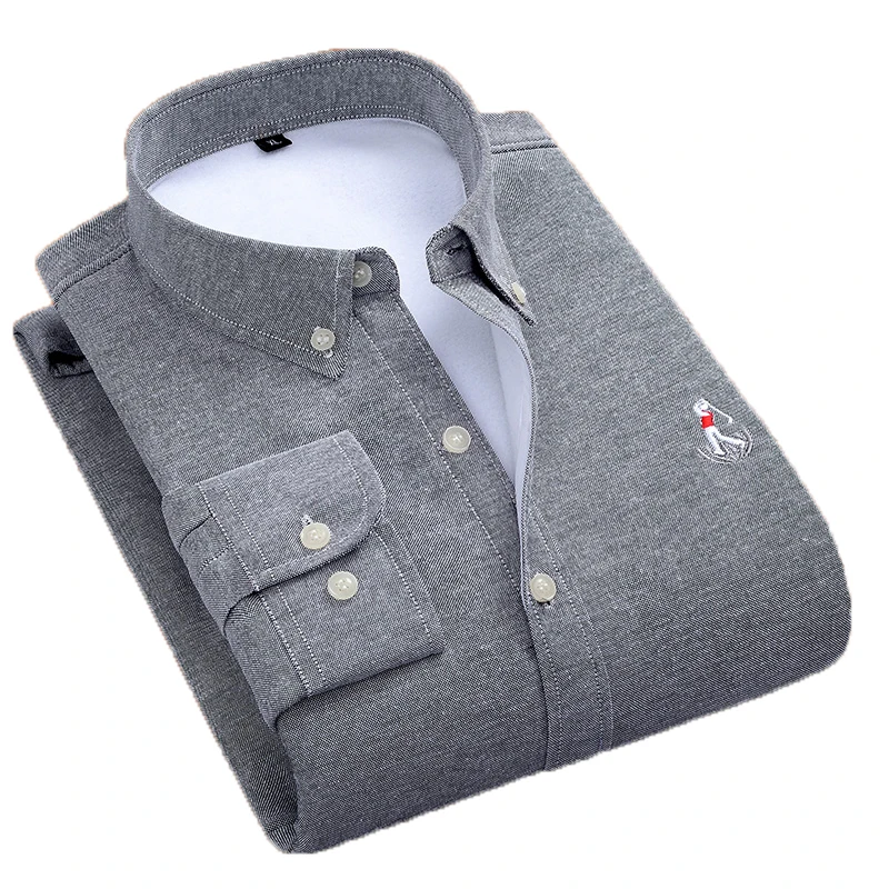 

Aoliwen brand men 60% cotton gray solid color warm shirt winter casual Plush anti wrinkle cold resistant long sleeve slim shirts