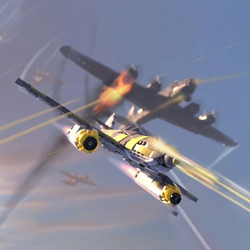 

MOC children's aircraft building blocks schmidt I 262 feiyan fighter military creative assembly model brick children's toys