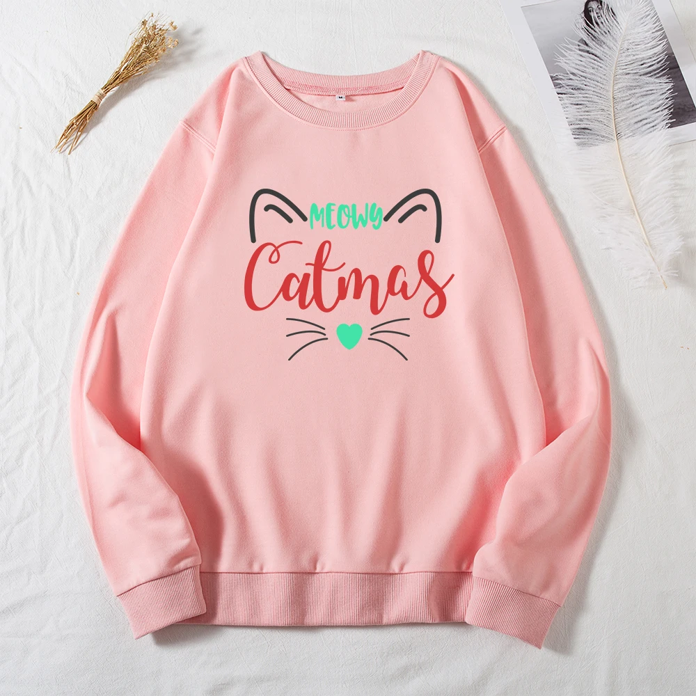 

New Cat Print Women Hoodie Long Sleeve Pullover Women's Sweatshirt Autumn O-NECK Christmas Clothes Lady Hoodies Casual Tops