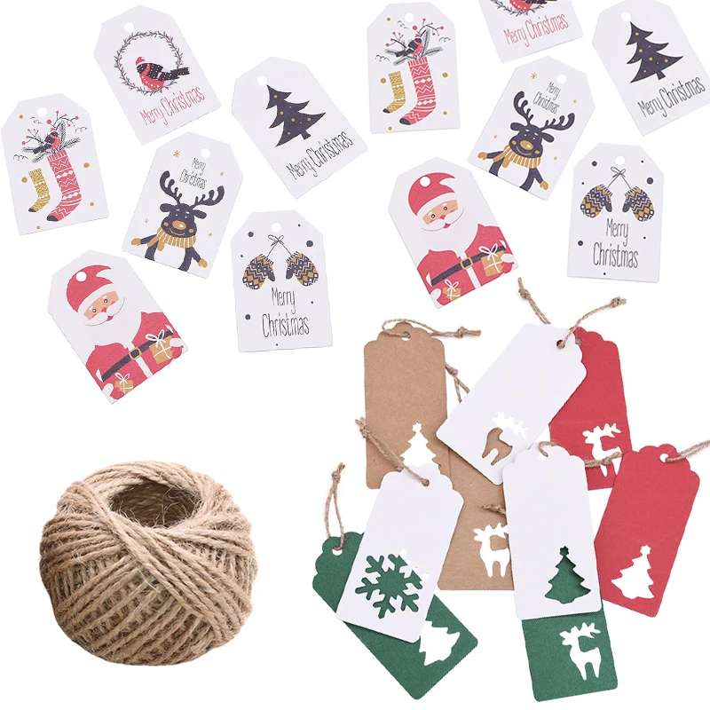 

50pcs Merry Christmas Tags Kraft Paper Card Gift Label Tag DIY Hang Tags Gift Wrapping Decor Gift Card Christmas Favors Supplies