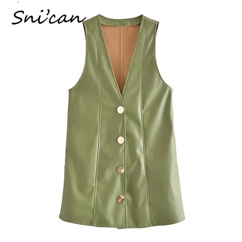 Платье женское из искусственной кожи с V-образным вырезом без рукавов на одной