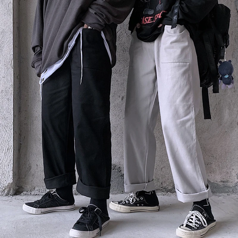Capris casual style ins New korean Women's clothing harajuku ulzzang solid high weide leg pants BF loose movement fashion black | Женская