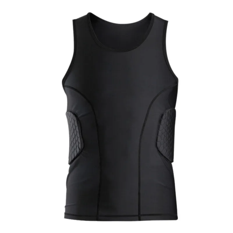 Men's Rib Protector Padded Vest Compression Shirt Training with 3-Pad for Football Soccer Basketball Hockey Protective Gear | Спорт и