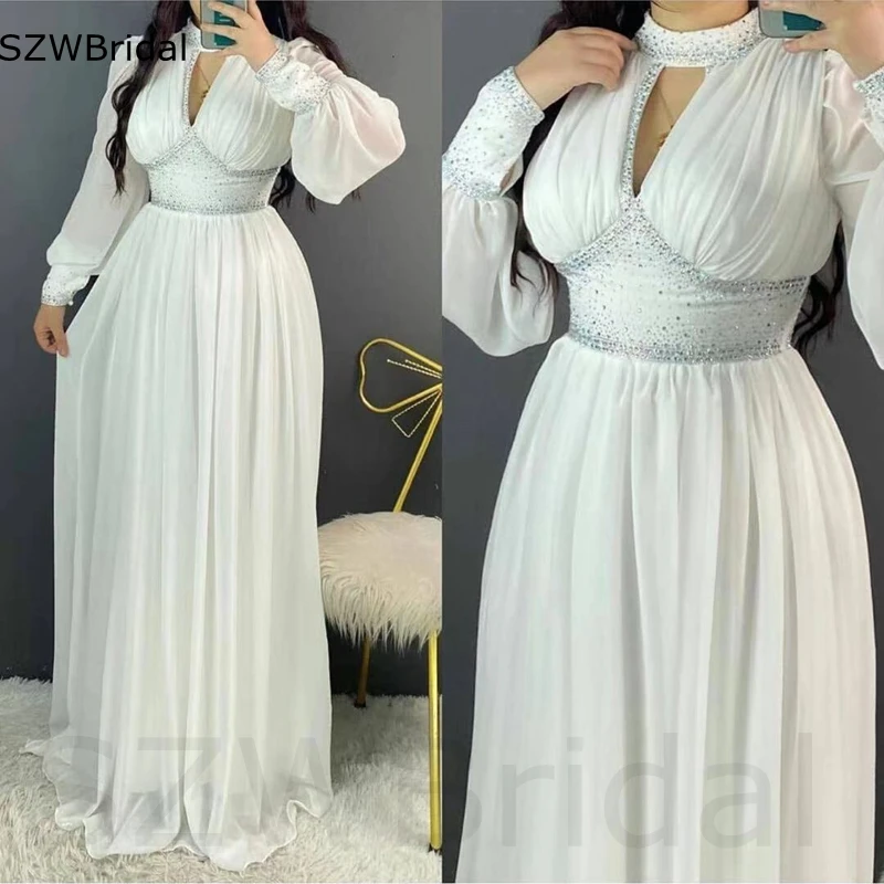 

Женское вечернее платье с длинным рукавом, белое мусульманское платье с V-образным вырезом, платье в стиле знаменитостей, 2023