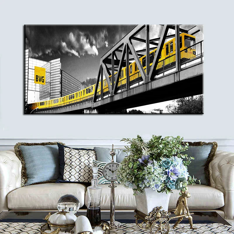 

60x120cm-Yellow Train Landscape Canvas Print Posters and Prints Canvas Painting for Living Room Wall Art Painting Canvas Decor