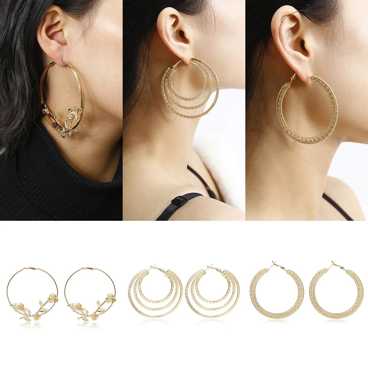 Youvanic панк винтажные большие серьги кольца цветок для женщин Модные