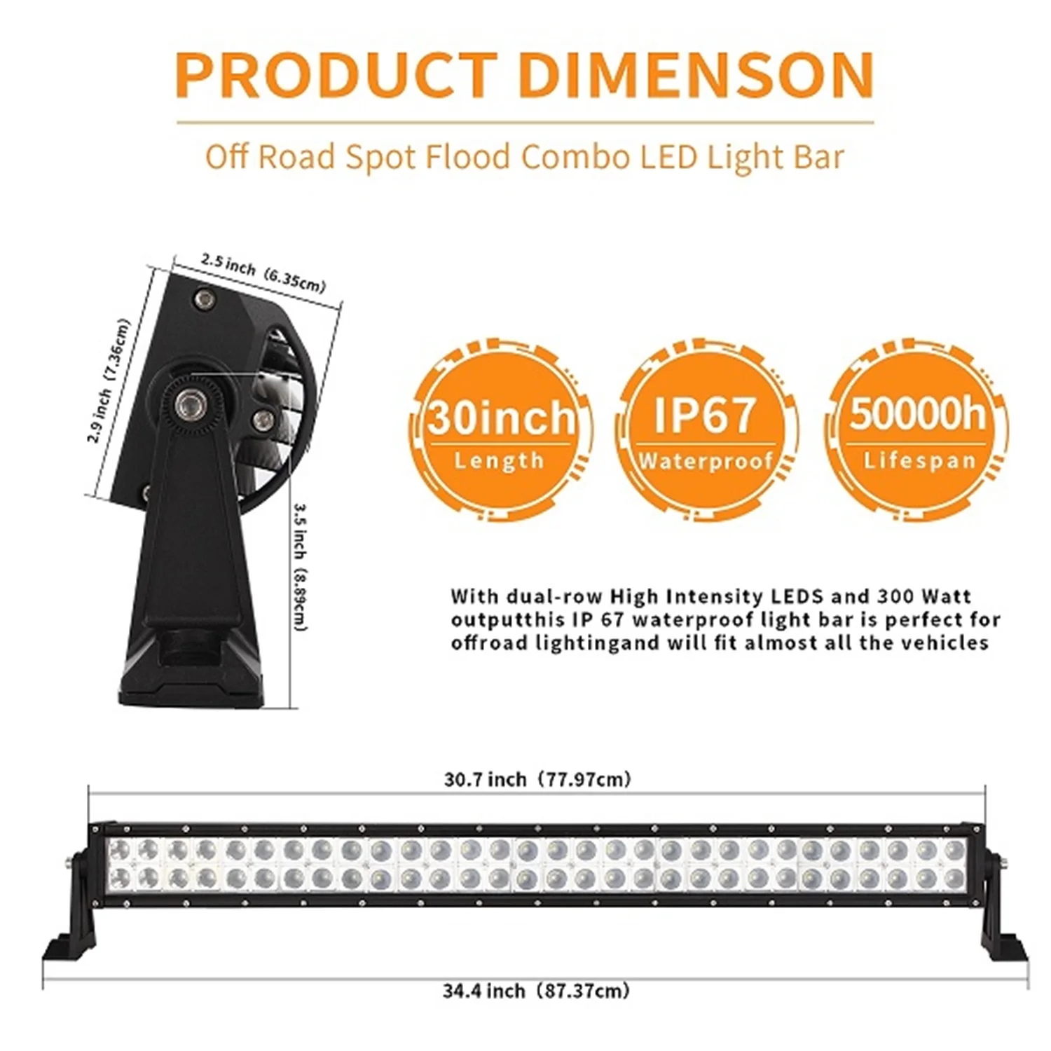 

30 Inch Two Rows LED Light Bar 300W 6000k Work Lights For Off Road Car 4x4 Truck ATV Boat Lada Tractor Barra Lamp 12V 24V