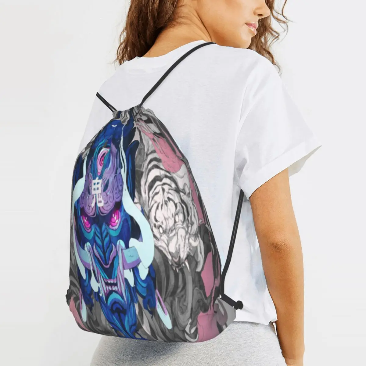 

Print Japanese Style print drawstring bag men storage bags teenager boys backpack fashion travel bag boys bookbag mini backpack