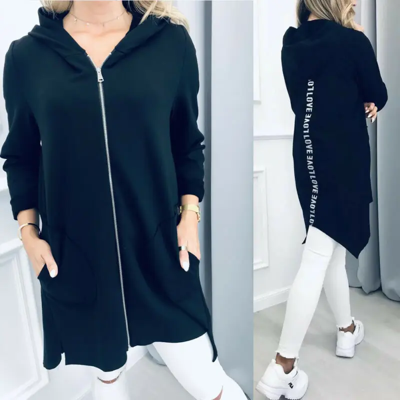 2019 Winter Women Plain Hoodie Fleece Sweatshirt Hooded Coat Sports Zip up Jacket Outwear Long Sleeve Black Red | Женская одежда