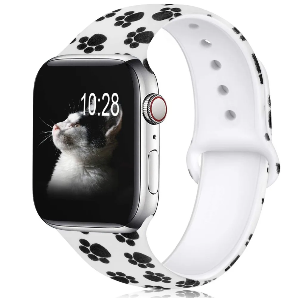 Ленты с цветами для Apple Watch 38 мм 40 мм 42 мм 44 мм, леопардовые силиконовые Печатные Сменные браслеты для iWatch серии 5 4 3 2