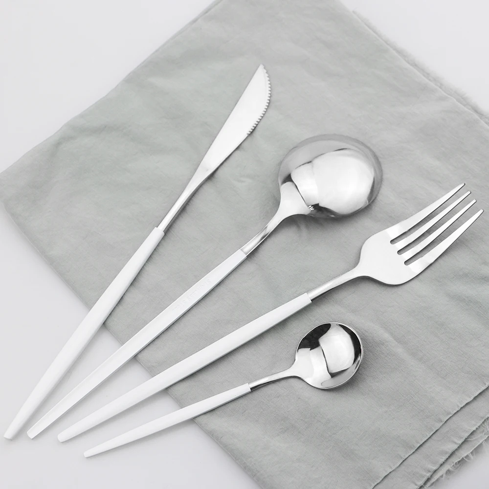 32Pcs White Silver 32 шт. столовый сервиз черного и золотого цвета набор столовых приборов 18/10 Нержавеющая сталь нож, вилки и ложки набор посуды Кухня столовые приборы посуда набор - Цвет: 32Pcs White Silver