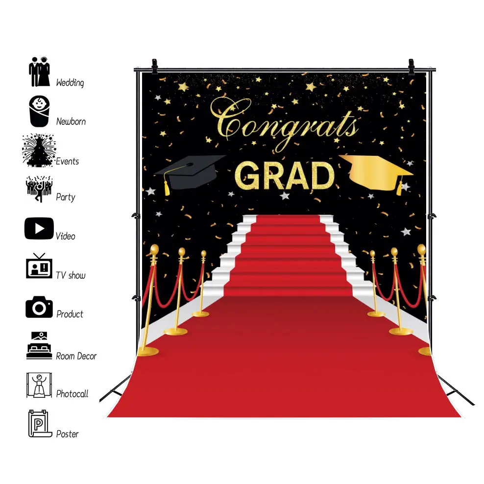 

Congratulation Graduation Graduate Class Student Party Portrait Photocall Backdrop Bachelor Cap Stage Photography Background