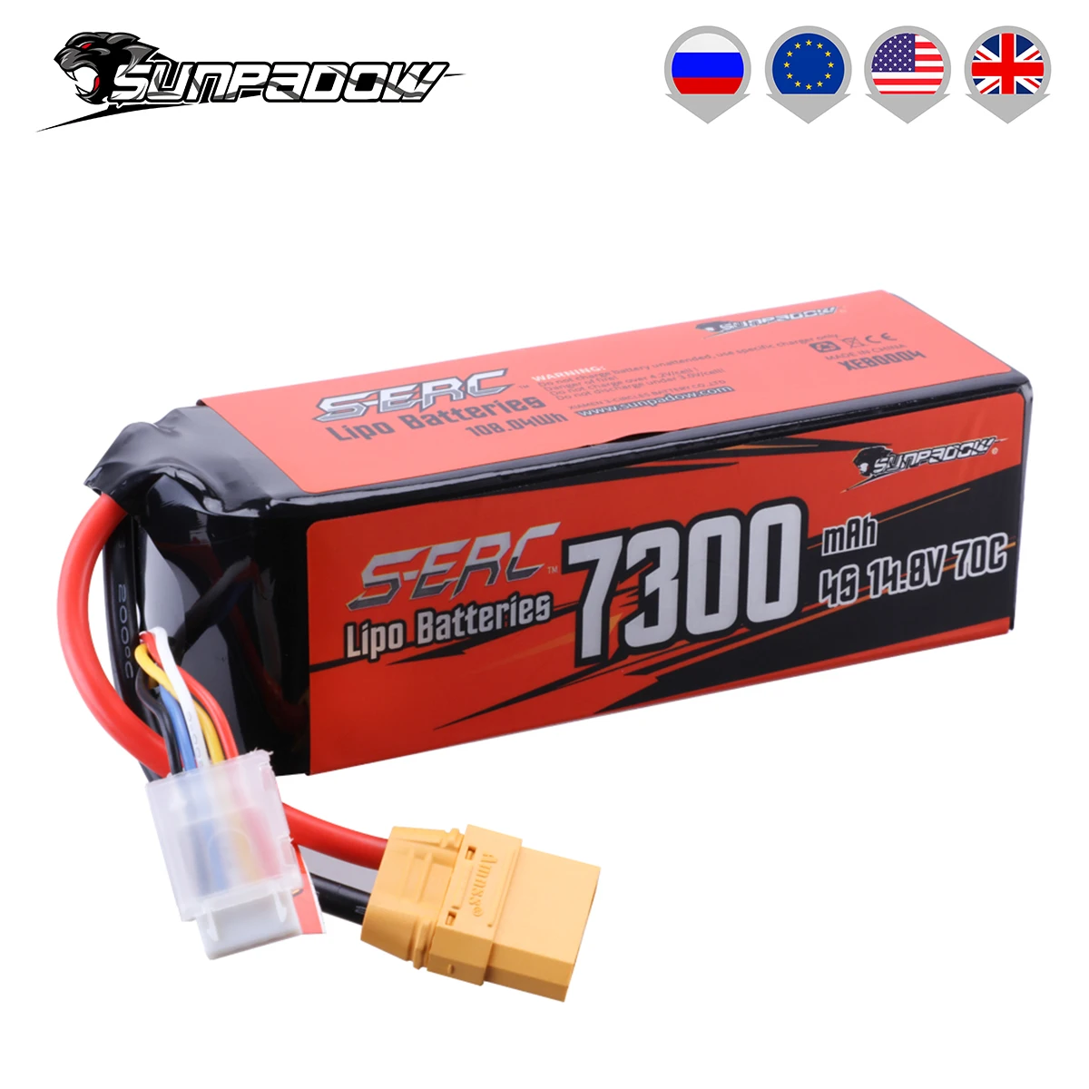 SUNPADOW 4S 14 8 V Lipo Батарея 7300 мА/ч 70C мягкой упаковке с XT90 Разъем для RC автомобилей