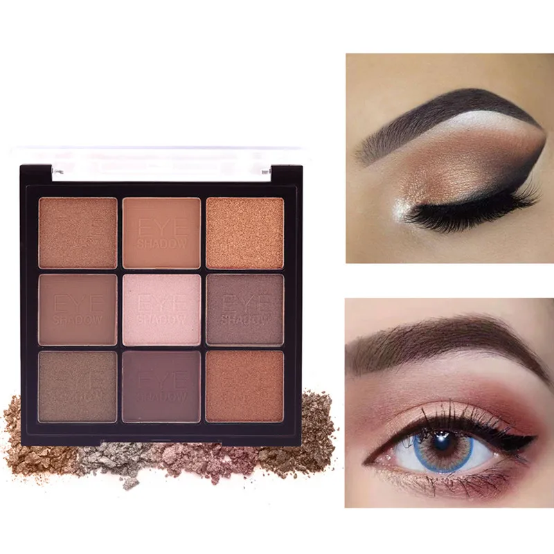 Палитра теней для век макияж мерцающие матовые нюдовые 9 цветов