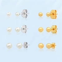 korea women fashion retro earrings new white pearl golden round beads fine needle stud earrings gentle female daily wear jewelry