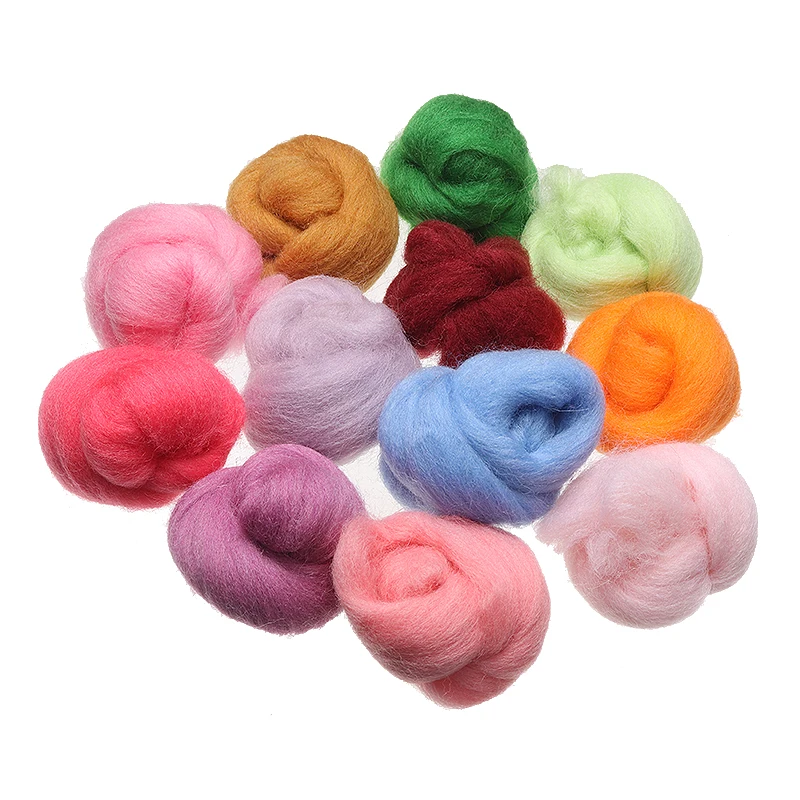 12 Colors 5g/bag Wool Fibre Roving For DIY Needle Felting Hand Spinning Fun Doll Needlework Raw Felt poke | Дом и сад
