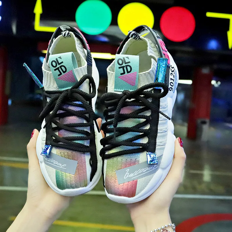 Женские Блестящие Кроссовки на массивной платформе сезон 2019 женские кроссовки