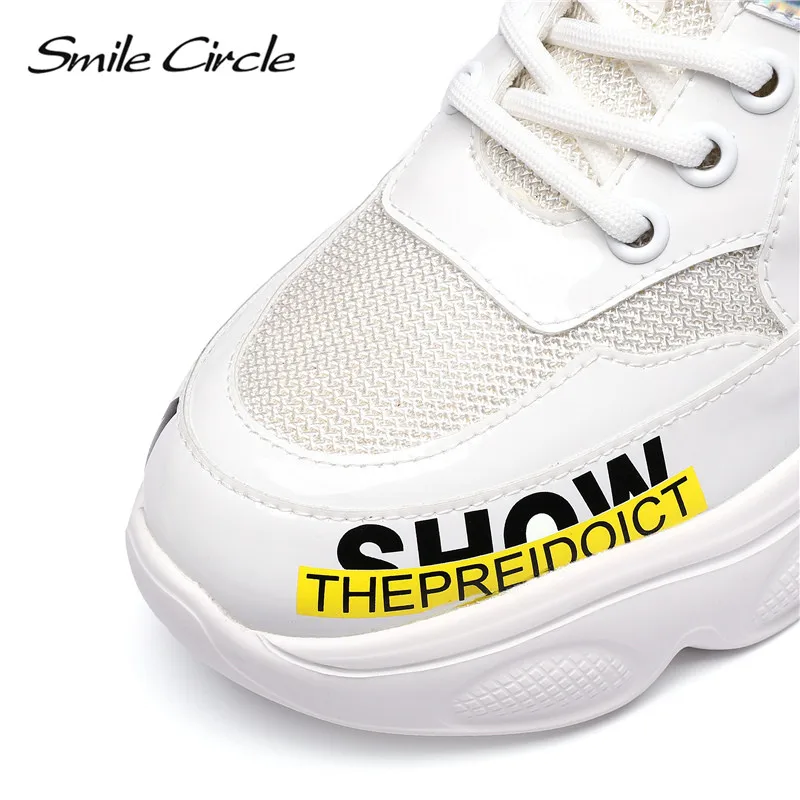 Smile Circle Sneakers Women Breathable mesh Flat Platform Shoes Fashion Genuine Leather Lace-up casual Sneaker | Обувь