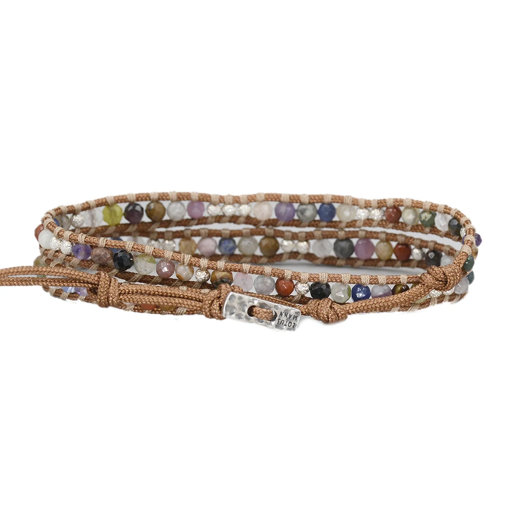 

Женский браслет из двух колец Lotus Mann, браслет из натурального камня и бусин из серебра 925 пробы разных цветов