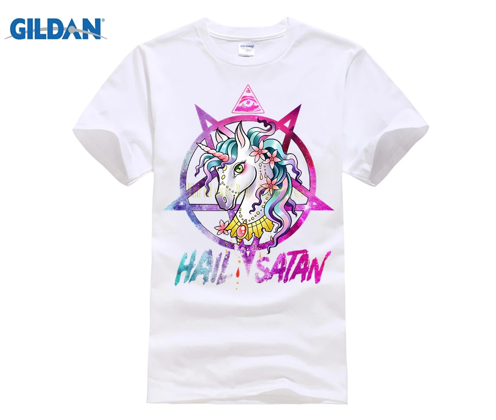 Единорог с надписью Hail satan Death Metal рубашка цвета радуги Rave Мужская Новинка 2017