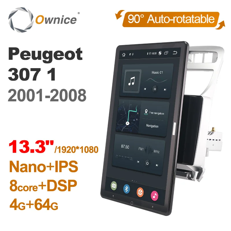 

Tesla style PX6 13.3" Android 10 Car DVD Player 1920*1080 Autoradio Rotatable navigation For Peugeot 307 1 2001-2008 GPS Radio