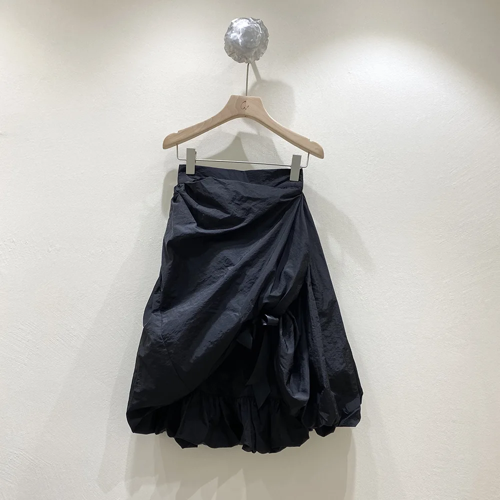 

TVVOVVIN Spring New Irregular Bow Solid Color Skirt Women Small Fresh High Waist A-line Double-layer Skirts YV9X