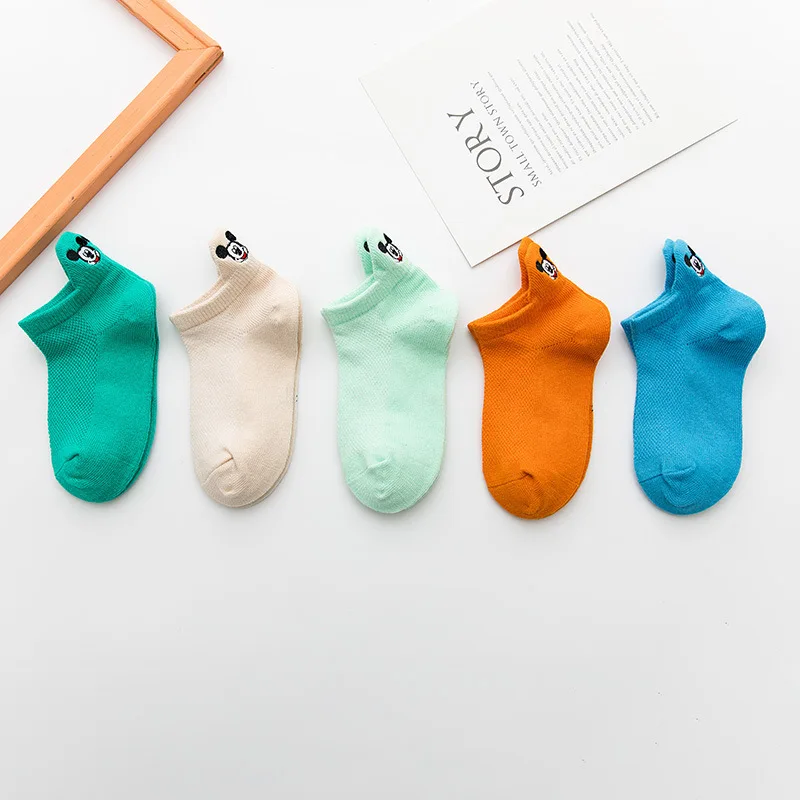 Calcetines de malla con bordado de margaritas para ni&ntilde;os, medias de algod&oacute;n suave y transpirable, 5 par/lote-3