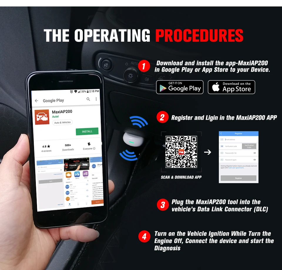 Сканер OBD2 с Bluetooth Autel AP200 считыватель кодов полными системами диагностика