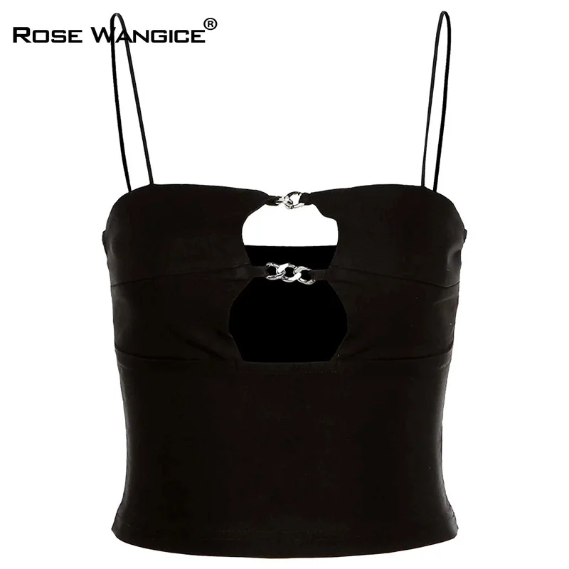 

Condole Belt T Shirt Slim Body Show Navel Pure Color Sexy Hollow Out Button Condole Belt 2021 Women Clothing Summer Small Vest