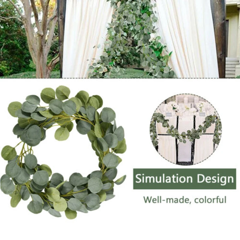 Эвкалиптовая гирлянда 1 м искусственная эвкалиптовая Зеленый лист листва