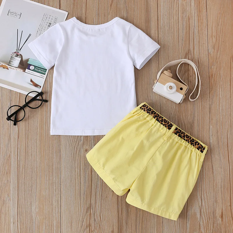 

New Summer Yellow INS Girls Clothing Set Simple Fashion Short Sleeve T-shirt Two-piece Letter Fashion Simple