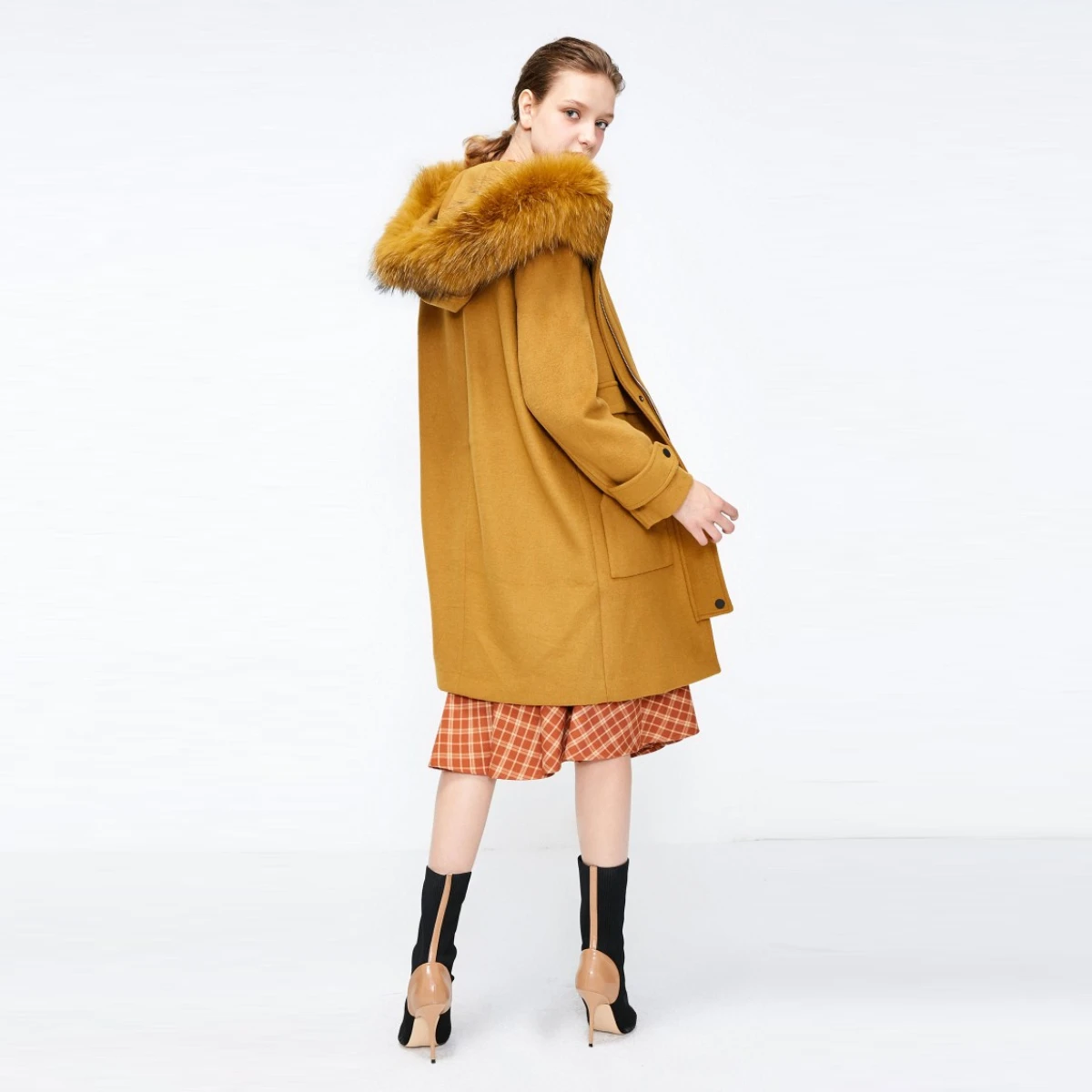 Vero Moda осень зима съемный воротник из меха енота шерстяное пальто куртка пальто | 318327560